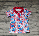 BT0565 4th of July Flag Star Kids Polo Shirt Top