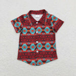 BT0582 Western Pattern Red Buttons Shirt Top Boy