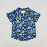 BT0608 Cartoon Foliage Blue Shirt Top Boy