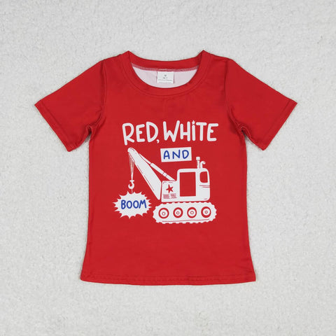 BT0652 Red White Truck Red Kids Shirt Top