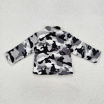 BT0744 Camo Grey Plush Pullover Zip Kids Coat