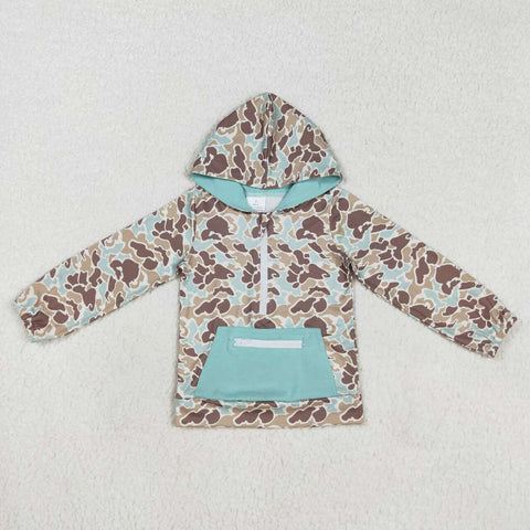 BT0751 Camo Green Zip Hoodie Kids Pullover Top