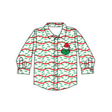 BT0769 Christmas Green Animal Boy Buttons Kids Shirt Top