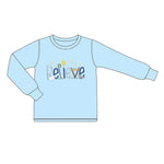 BT0775 Jesus Believe Sky Blue Boy's Kids Shirt Top