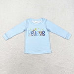 BT0775 Jesus Believe Sky Blue Boy's Kids Shirt Top