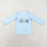 BT0775 Jesus Believe Sky Blue Boy's Kids Shirt Top