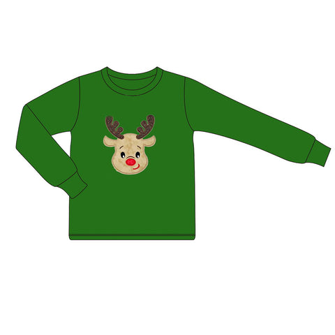 Preorder 07.05 BT0778 Christmas Reindeer Green Boy's Kids Shirt Top