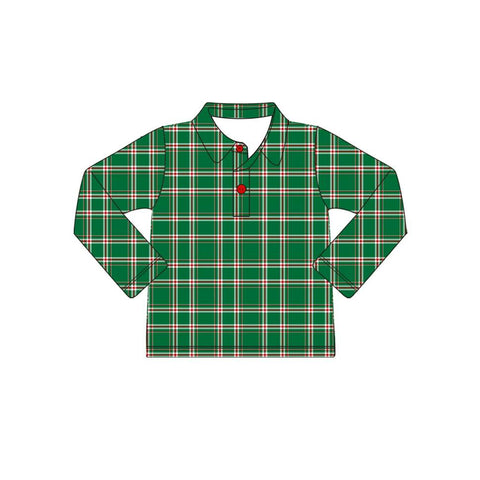 Preorder 07.05 BT0779 Christmas Green Plaid Boy's Polo Shirt Top