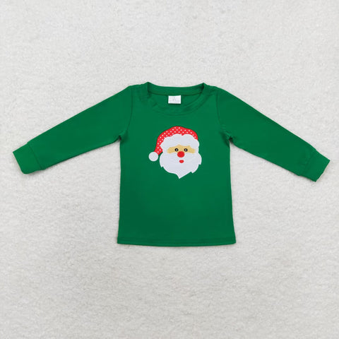 BT0790 Embroidery Christmas Santa Green Kids Boy Shirt Top