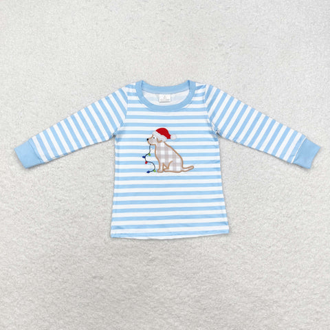 BT0791 Embroidery Christmas Dog Kids Boy Shirt Top