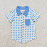 BSPO0466 Blue Plaid Polo Shirt Boys Set