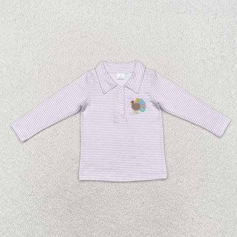 BT0807 Embroidery Turkey Buttons Kids Boys Polo Shirt Top