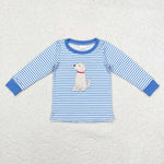 BT0808 Embroidery Dog Blue Stripe Kids Boys Shirt Top