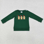 BT0817 Embroidery Christmas Gingerbread Green Kids Boy Shirt Top