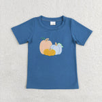 BT0824 Embroidery Pumpkin Blue Boy Shirt Top