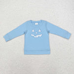 BT0832 Embroidery Halloween Blue Kids Boys Shirt Top