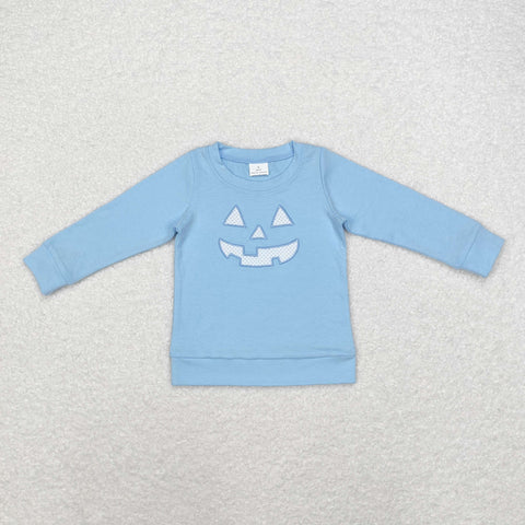 BT0832 Embroidery Halloween Blue Kids Boys Shirt Top