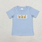 BT0833 Embroidery Autumn Pumpkin Cute Kids Boys Shirt Top