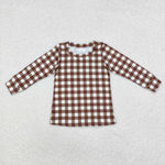 BT0853 Brown Plaid Kids Boy Shirt Top
