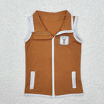 GT0742 Embroidery Hunting Elk 2 pcs set Kids Girl Zipper Vest Top