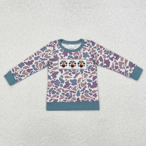 BT0863 Embroidery Thanksgiving Turkey Camo Kids Boy Shirt Top