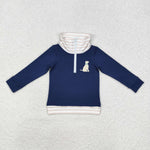 BT0893 Embroidery Dog Stripe Kids Boy Zip Pullover