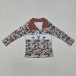 BT0902 Embroidery Hunting Mallard Elk Fish Camo Kids Boy Zip Pullover