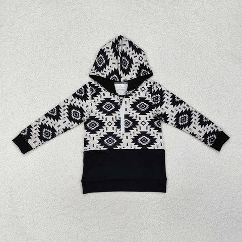 BT0907 Western Pattern Hoodie Kids Boy Zip Pullover