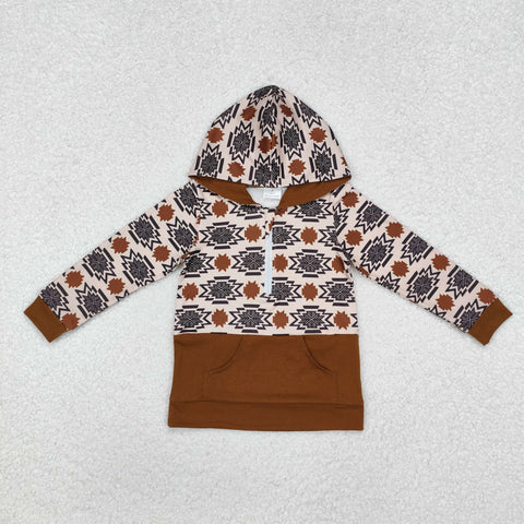 BT0908 Western Pattern Hoodie Kids Boy Zip Pullover