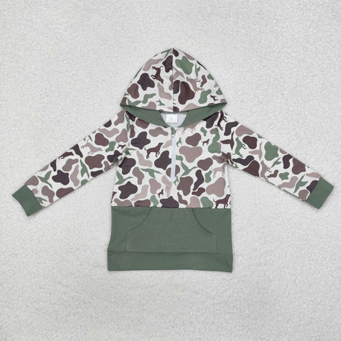 BT0914 Hunting Camo Dog Hoodie Kids Boy Zip Pullover