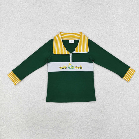 BT0931 Embroidery Truck Green Kids Boy Zip Pullover