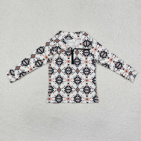 BT0937 Western Pattern Kids Zip Pullover