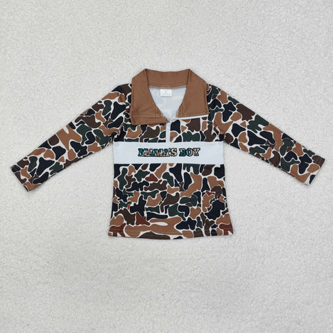 BT0973 Embroidery MAMA'S BOY Camo Kids Zip Pullover