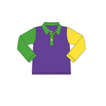 Preorder BT0997 Mardi Gras Purple Green Polo Kids Boy Shirt Top