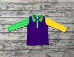 Preorder BT0997 Mardi Gras Purple Green Polo Kids Boy Shirt Top