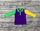 Preorder BT0997 Mardi Gras Purple Green Polo Kids Boy Shirt Top