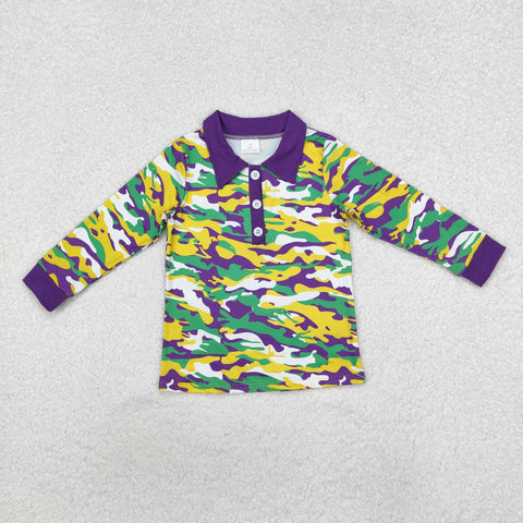 BT1029 Mardi Gras Camo Purple Polo Kids Boy Shirt Top