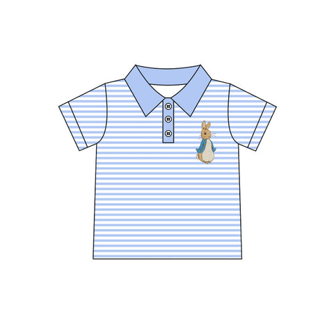 Preorder Notice BT1032 Easter Rabbit Blue Stripe Kids Boy Polo Shirt Top