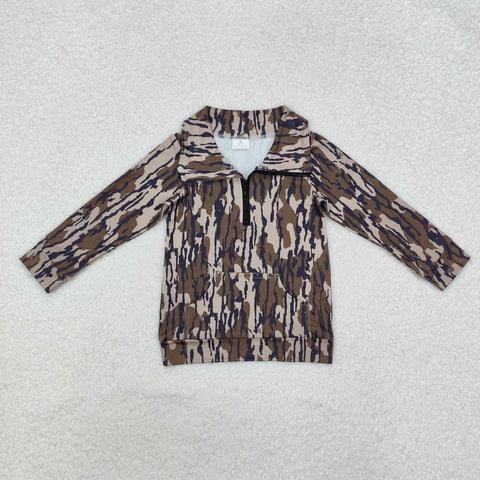 BT1035 Hunting Camo Zipper Kids Boys Pullover