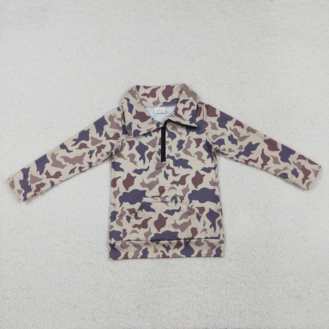 BT1037 Hunting Camo Zipper Kids Boys Pullover