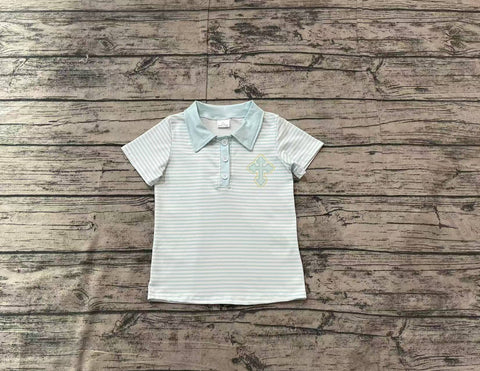 Preorder BT1045 Easter Cross Stripe Kids Boy Polo Shirt Top