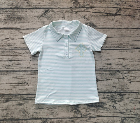 Preorder BT1045 Easter Cross Stripe Kids Boy Polo Shirt Top