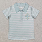 BT1045 Easter Cross Stripe Kids Boy Polo Shirt Top