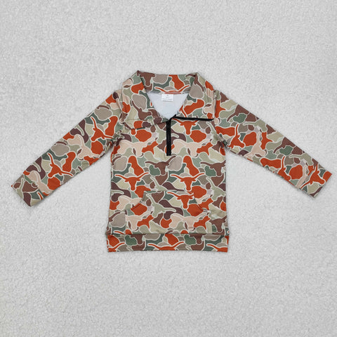 BT1069 Skull Bulls Camo Zipper Kids Boys Pullover