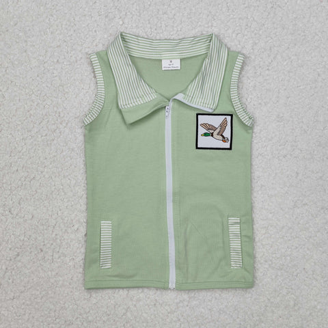 BT1071 Embroidery Mallard Ducks Green Kids Zipper Vest Top