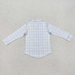 BT1075 Blue Plaid Buttons Kids Boys Shirt