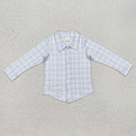 BT1075 Blue Plaid Buttons Kids Boys Shirt