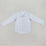 BT1075 Blue Plaid Buttons Kids Boys Shirt