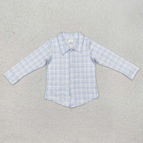 BT1075 Blue Plaid Buttons Kids Boys Shirt