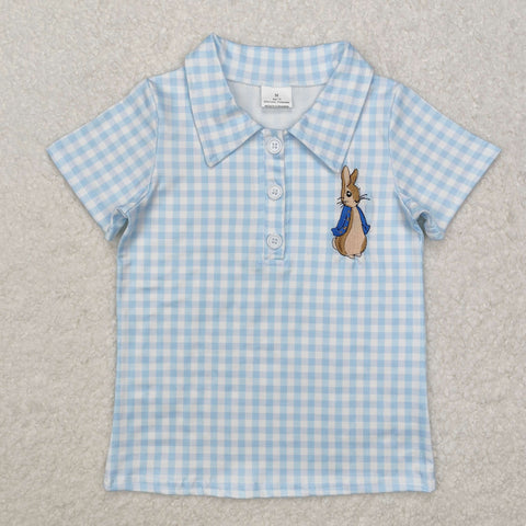 BT1095 Embroidery Easter Rabbit Blue Kids Boy Polo Shirt Top